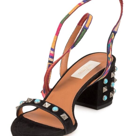 Valentino Black Suede Multicolored Rockstud Sandals 👡 - Picture 12 of 13